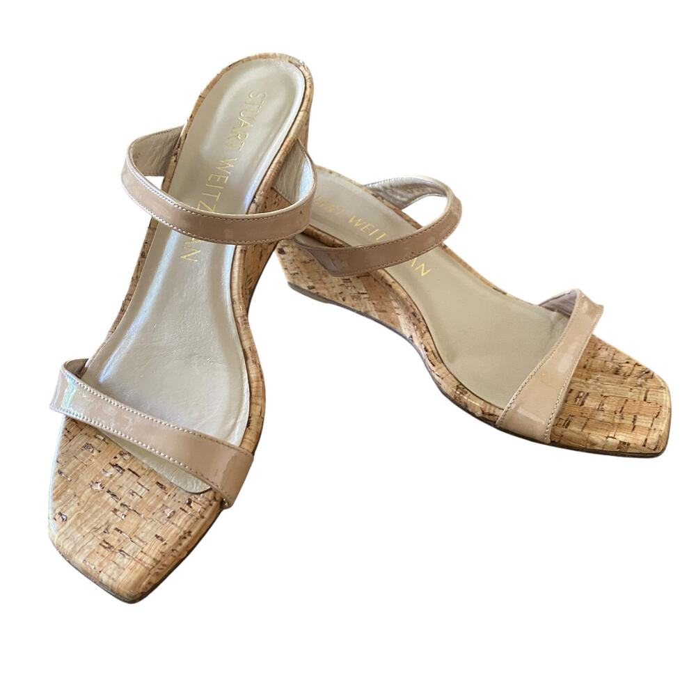 Women's Stuart Weizmann Aleena 50 Wedge Adobe Size 9.5 Beige Sandals
